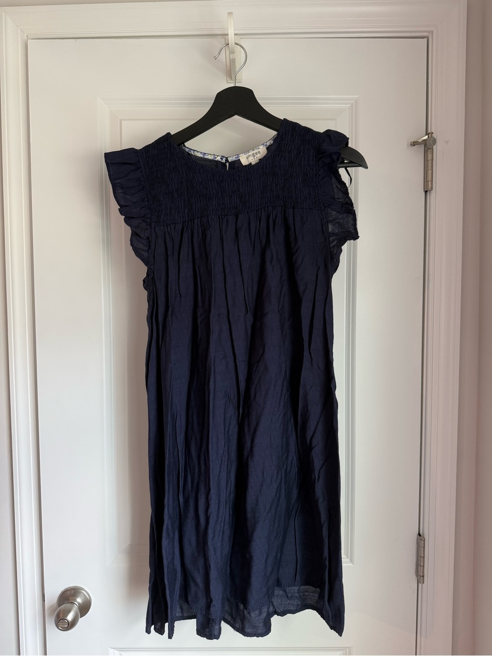 Umgee Navy Smocked Yoke Flutter Sleeve Dress